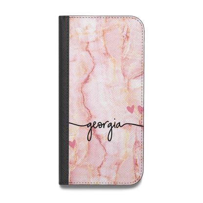 Personalised Pink Gold Agate Handwriting Text Vegan Leather Flip Samsung Case