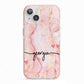 Personalised Pink Gold Agate Handwriting Text iPhone 13 TPU Impact Case with Pink Edges