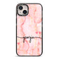 Personalised Pink Gold Agate Handwriting Text iPhone 14 Plus Black Impact Case on Silver phone