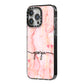 Personalised Pink Gold Agate Handwriting Text iPhone 14 Pro Max Black Impact Case Side Angle on Silver phone