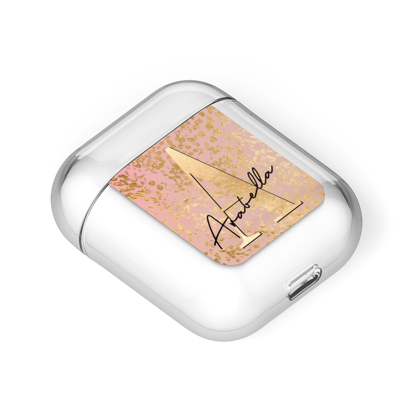 Personalised Pink Gold Cheetah AirPods Case Laid Flat