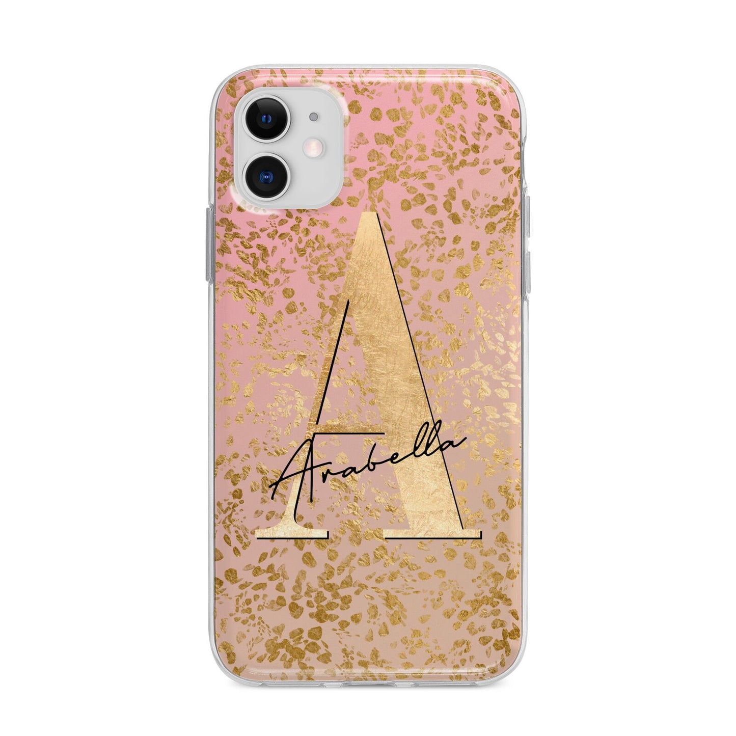 Personalised Pink Gold Cheetah Apple iPhone 11 in White with Bumper Case