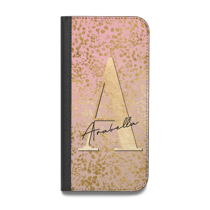 Personalised Pink Gold Cheetah Vegan Leather Flip Samsung Case