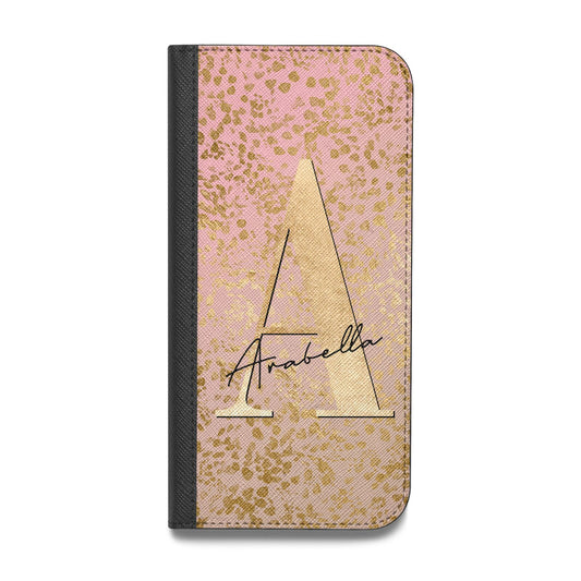 Personalised Pink Gold Cheetah Vegan Leather Flip Samsung Case