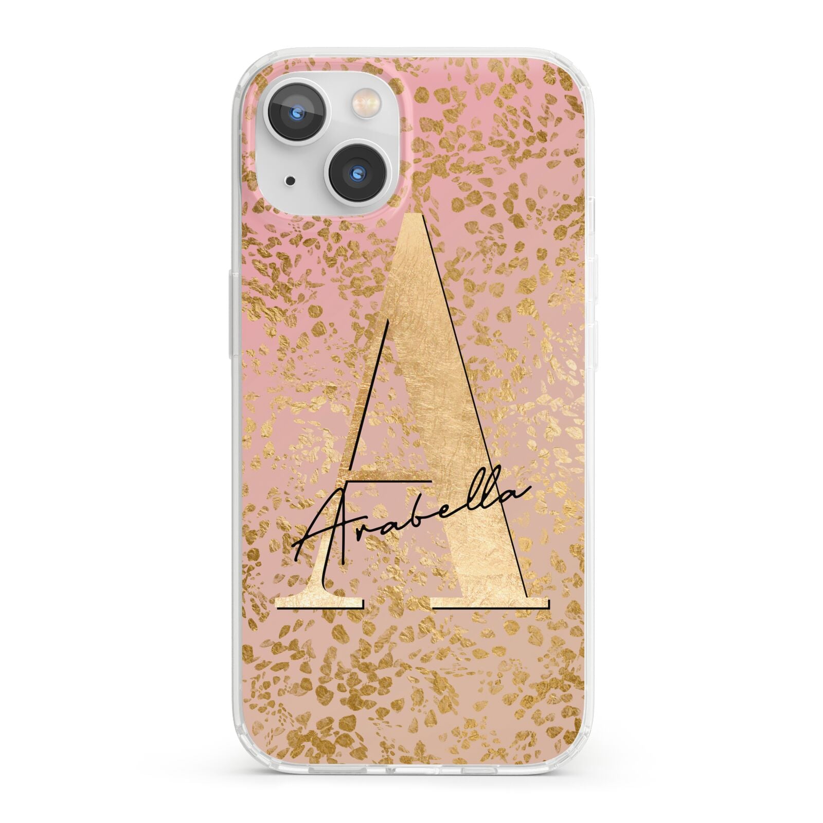 Personalised Pink Gold Cheetah iPhone 13 Clear Bumper Case