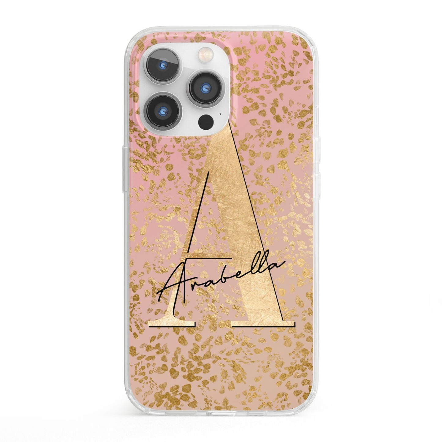 Personalised Pink Gold Cheetah iPhone 13 Pro Clear Bumper Case