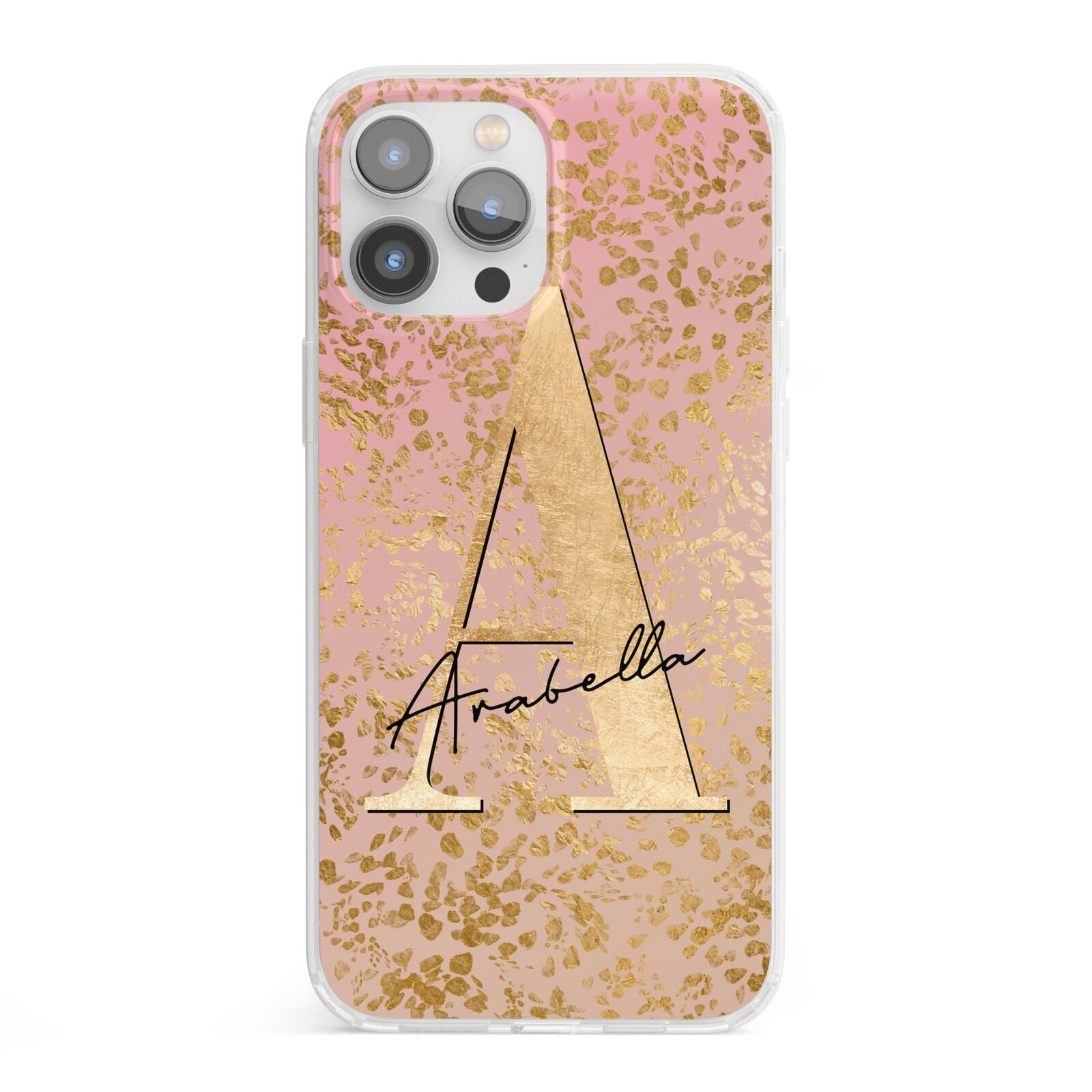 Personalised Pink Gold Cheetah iPhone 13 Pro Max Clear Bumper Case
