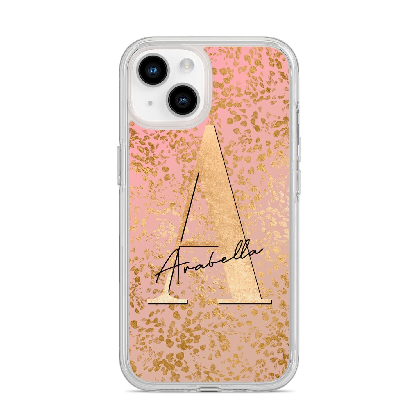 Personalised Pink Gold Cheetah iPhone 14 Clear Tough Case Starlight