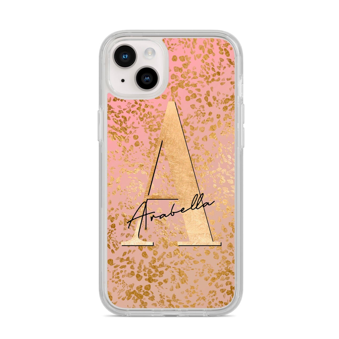 Personalised Pink Gold Cheetah iPhone 14 Plus Clear Tough Case Starlight