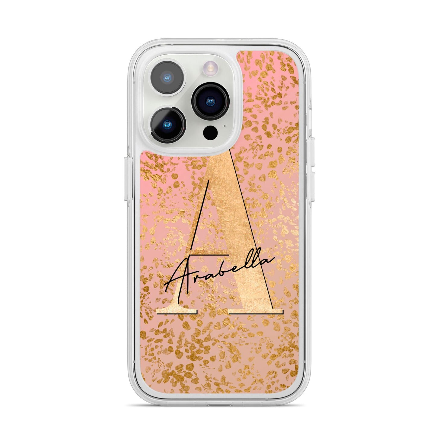 Personalised Pink Gold Cheetah iPhone 14 Pro Clear Tough Case Silver