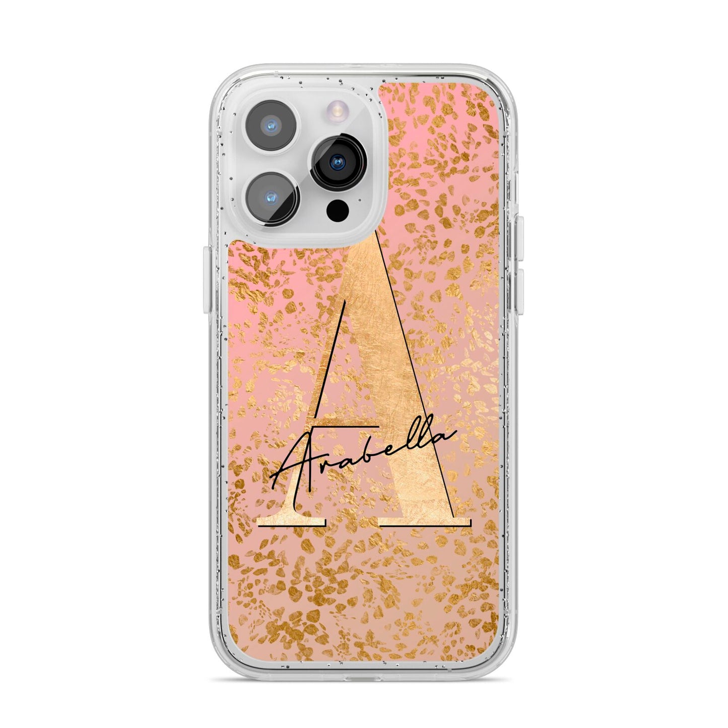 Personalised Pink Gold Cheetah iPhone 14 Pro Max Glitter Tough Case Silver