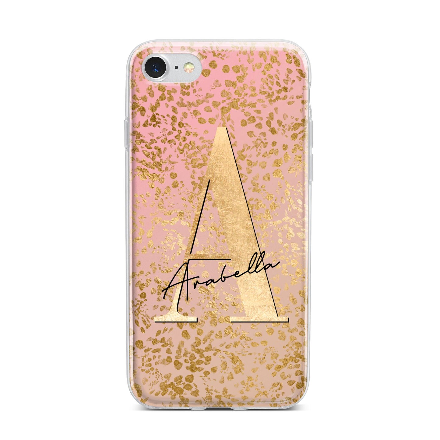 Personalised Pink Gold Cheetah iPhone 7 Bumper Case on Silver iPhone