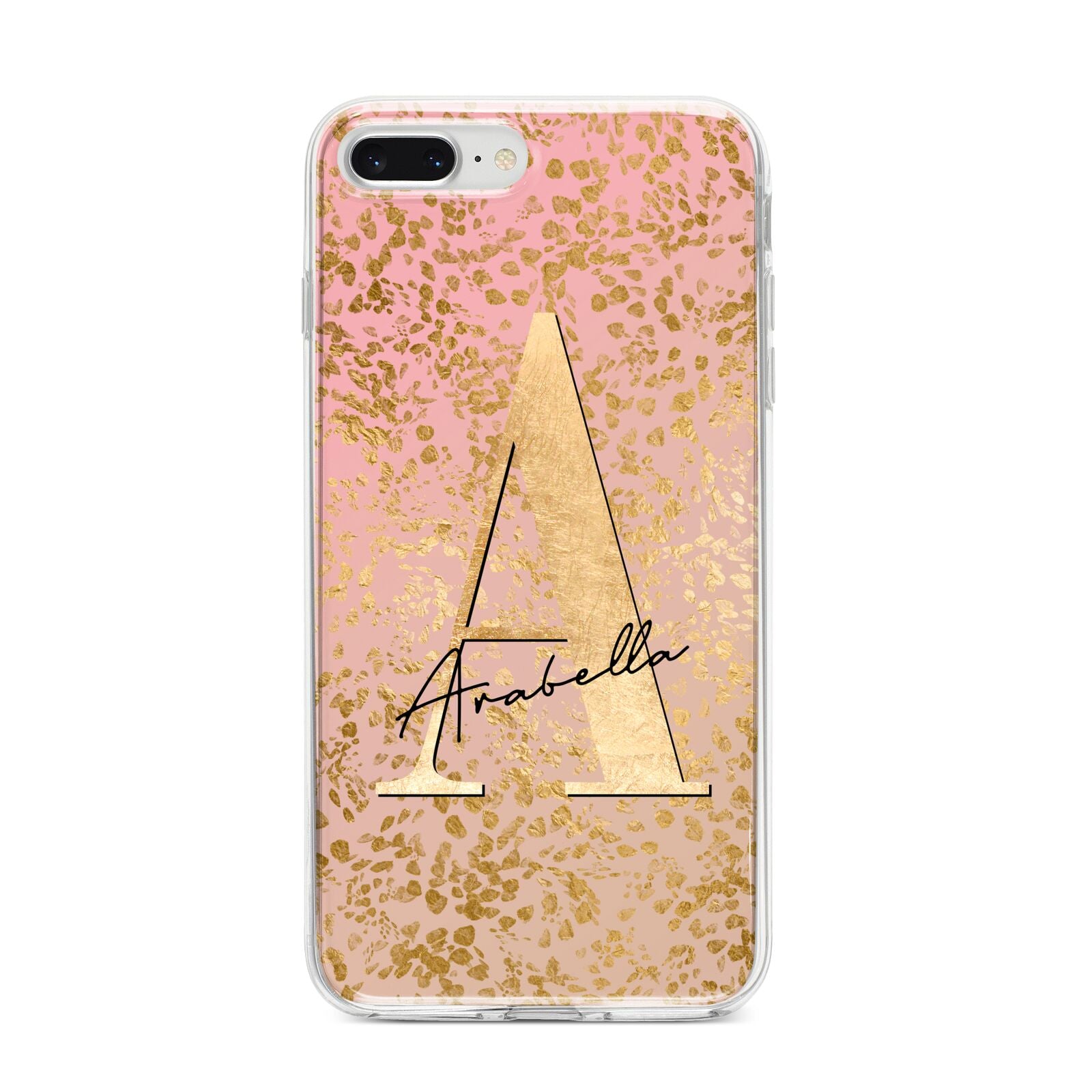 Personalised Pink Gold Cheetah iPhone 8 Plus Bumper Case on Silver iPhone