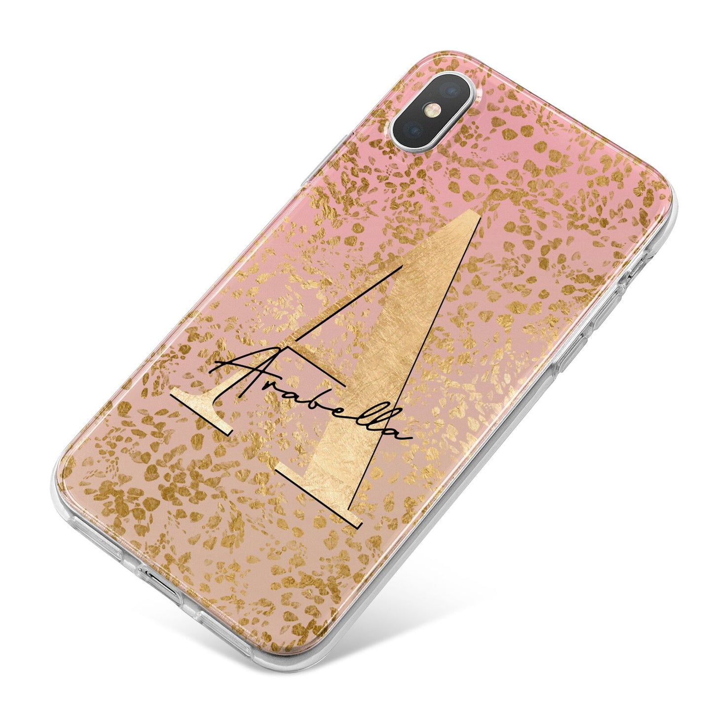Personalised Pink Gold Cheetah iPhone X Bumper Case on Silver iPhone