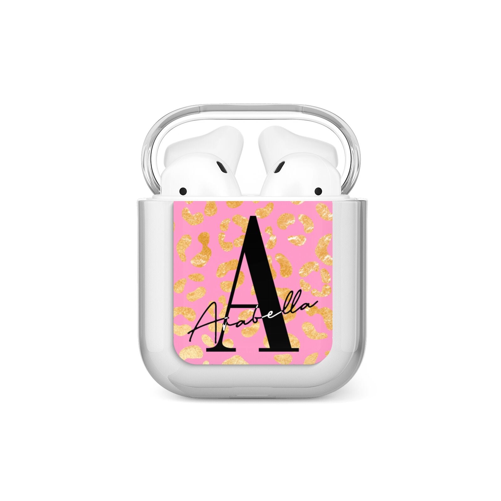 Personalised Pink Gold Leopard Print AirPods Case
