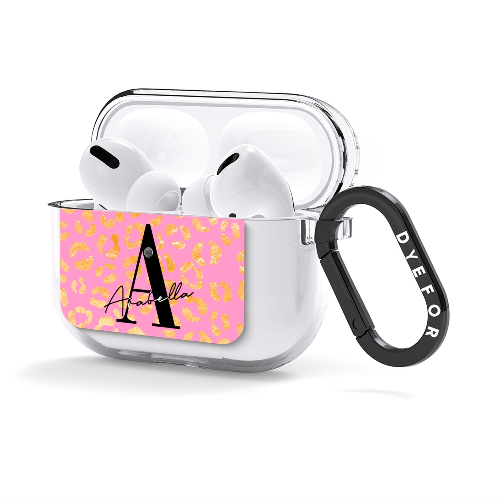 Personalised Pink Gold Leopard Print AirPods Clear Case 3rd Gen Side Image