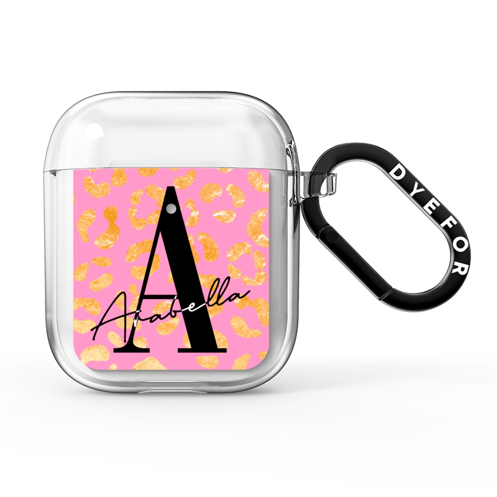 Personalised Pink Gold Leopard Print AirPods Clear Case