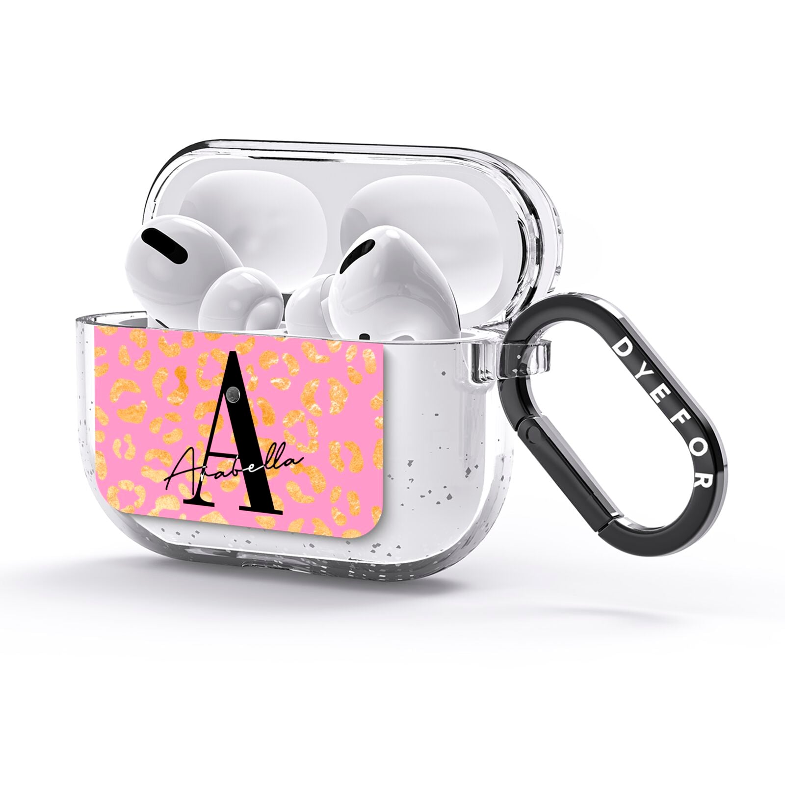 Personalised Pink Gold Leopard Print AirPods Glitter Case 3rd Gen Side Image