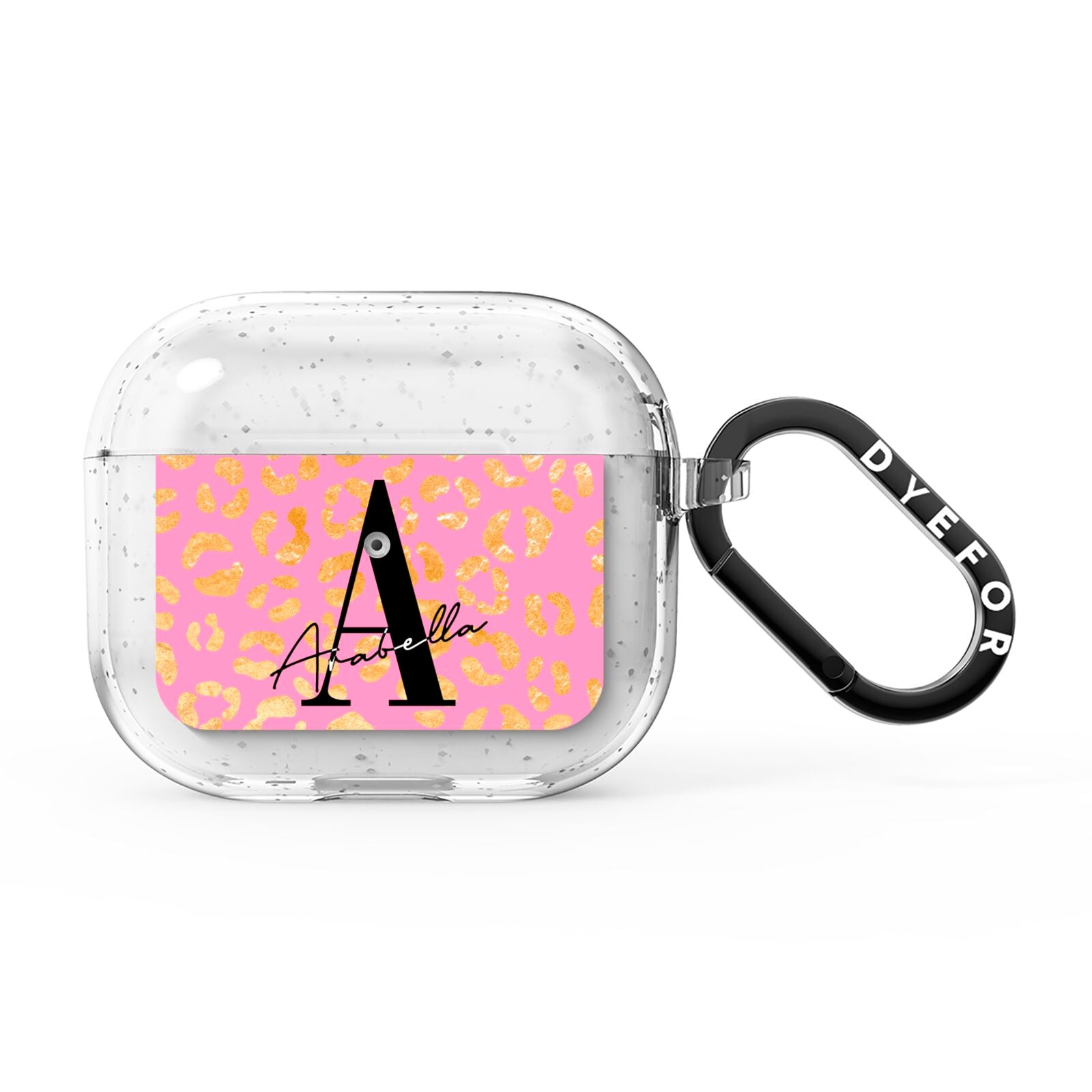Personalised Pink Gold Leopard Print AirPods Glitter Case 3rd Gen