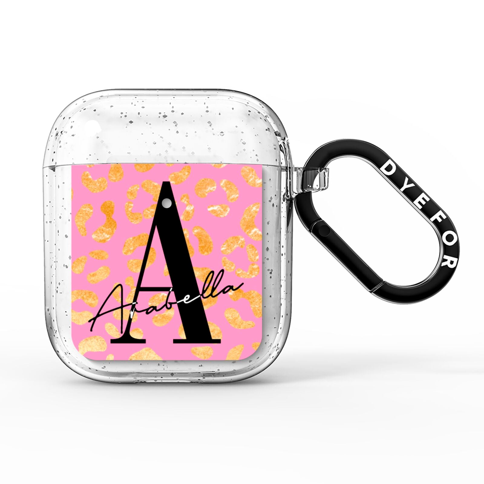 Personalised Pink Gold Leopard Print AirPods Glitter Case