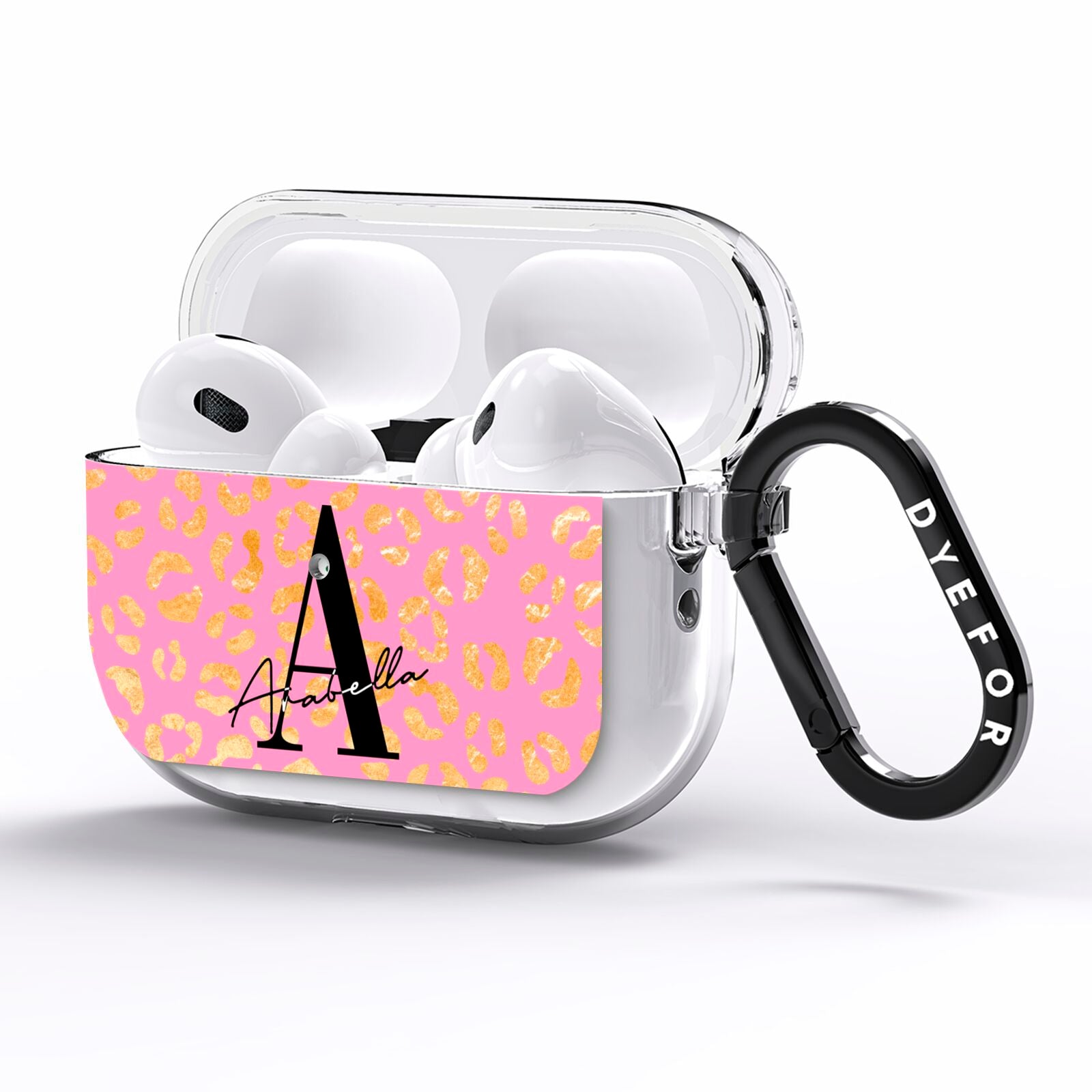 Personalised Pink Gold Leopard Print AirPods Pro Clear Case Side Image