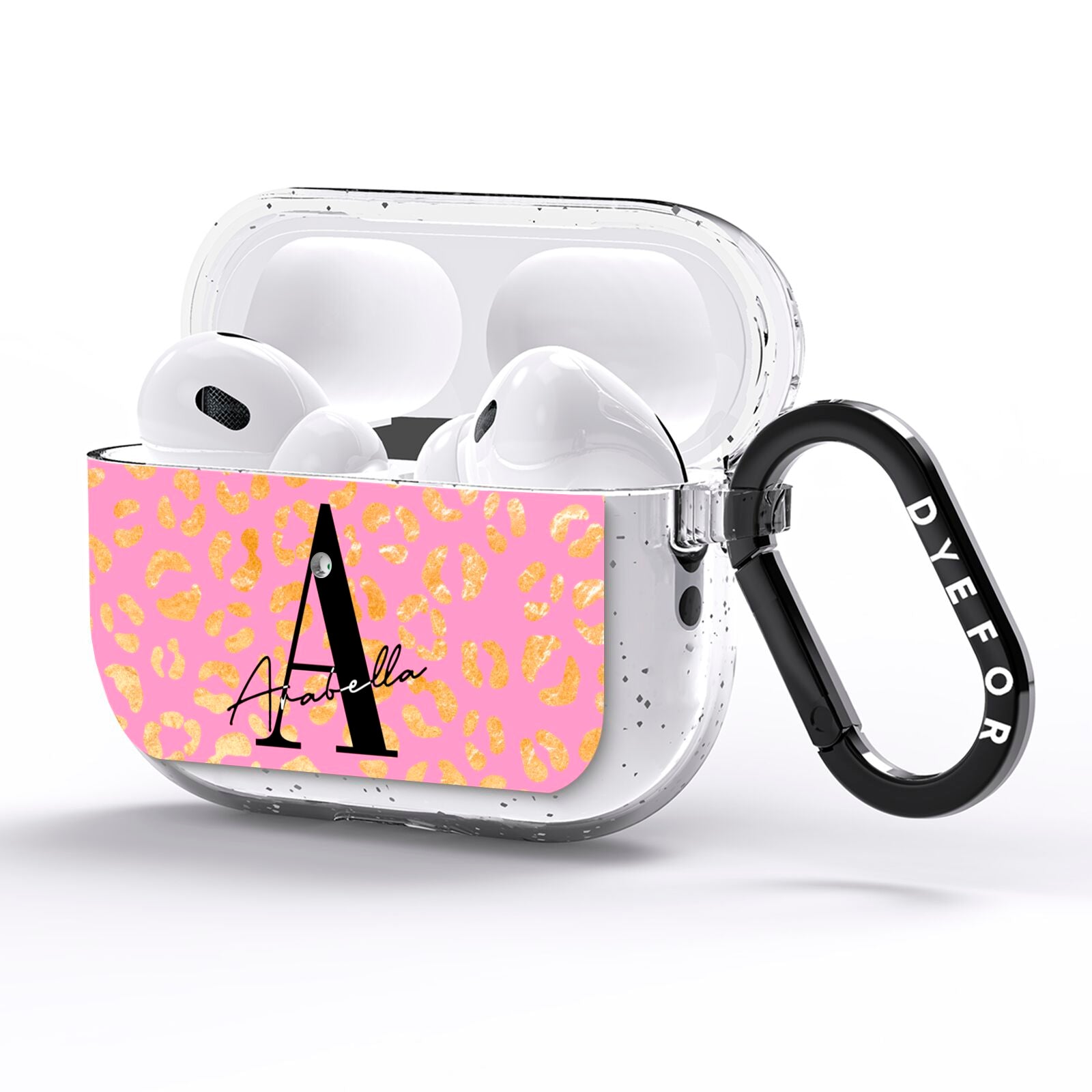 Personalised Pink Gold Leopard Print AirPods Pro Glitter Case Side Image