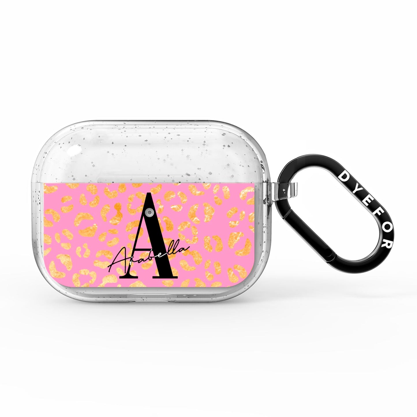 Personalised Pink Gold Leopard Print AirPods Pro Glitter Case