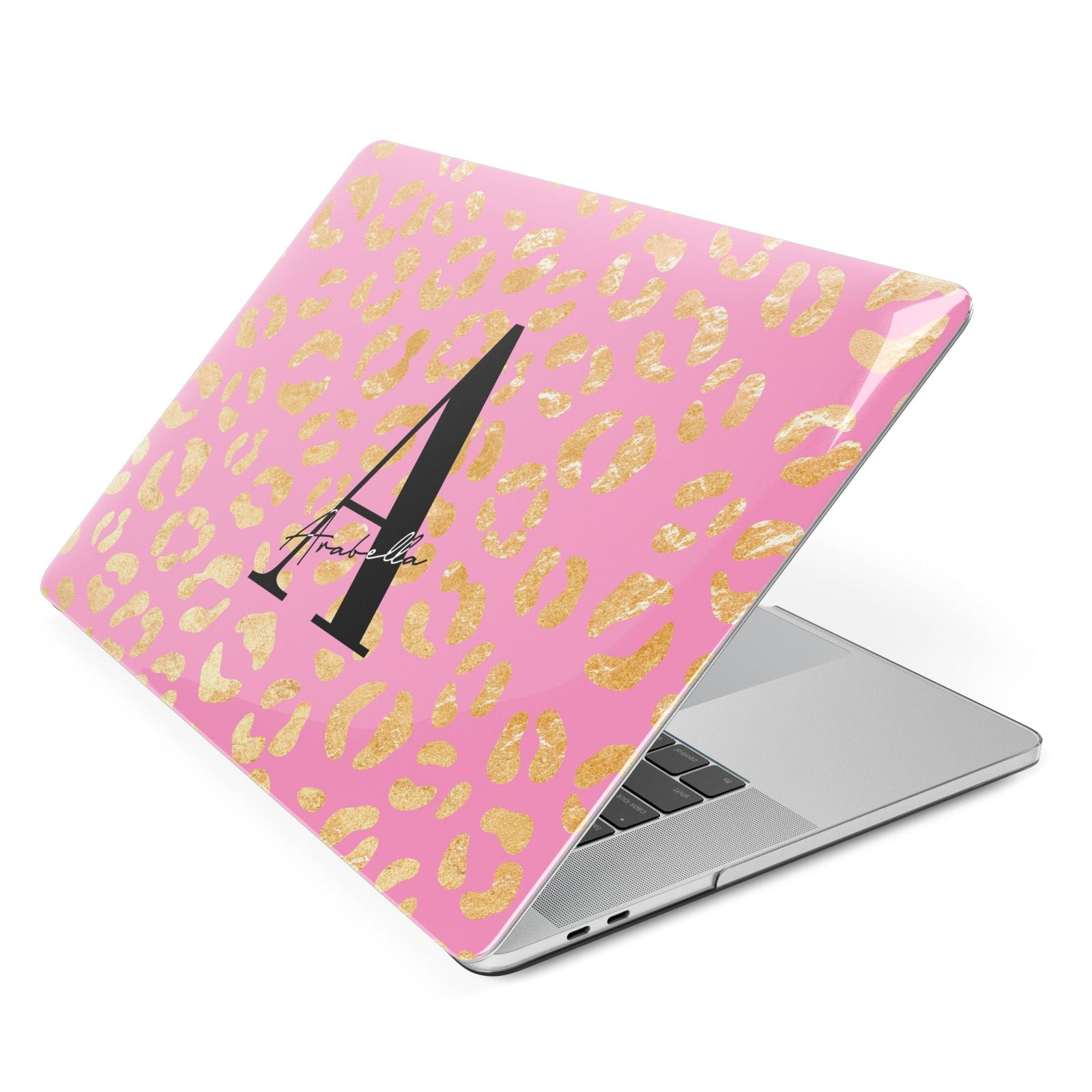 Personalised Pink Gold Leopard Print Apple MacBook Case Side View