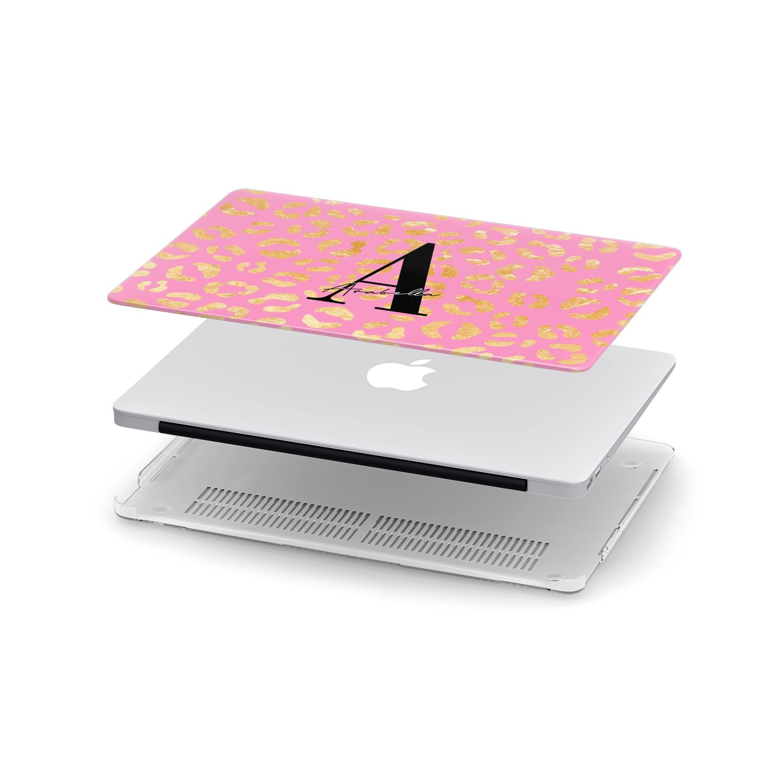 Personalised Pink Gold Leopard Print Apple MacBook Case in Detail