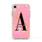 Personalised Pink Gold Leopard Print Apple iPhone XR Impact Case Pink Edge on Silver Phone