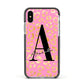 Personalised Pink Gold Leopard Print Apple iPhone Xs Impact Case Black Edge on Silver Phone