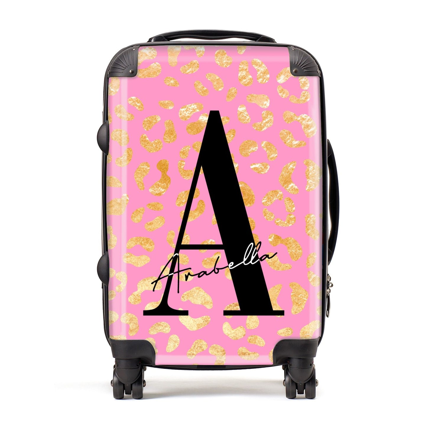 Personalised Pink Gold Leopard Print Suitcase
