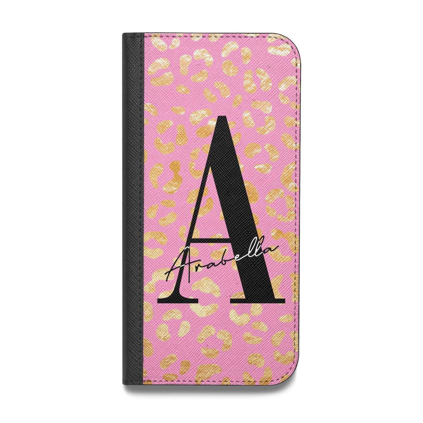 Personalised Pink Gold Leopard Print Vegan Leather Flip Samsung Case