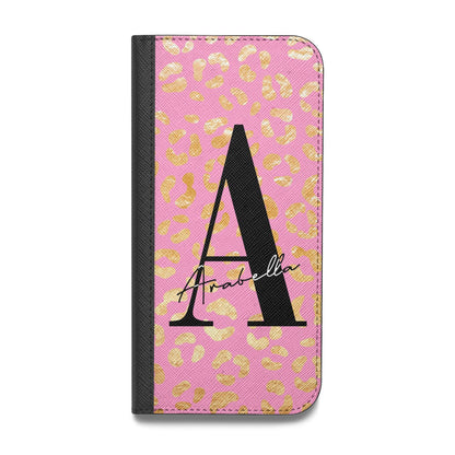 Personalised Pink Gold Leopard Print Vegan Leather Flip Samsung Case