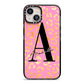 Personalised Pink Gold Leopard Print iPhone 13 Black Impact Case on Silver phone