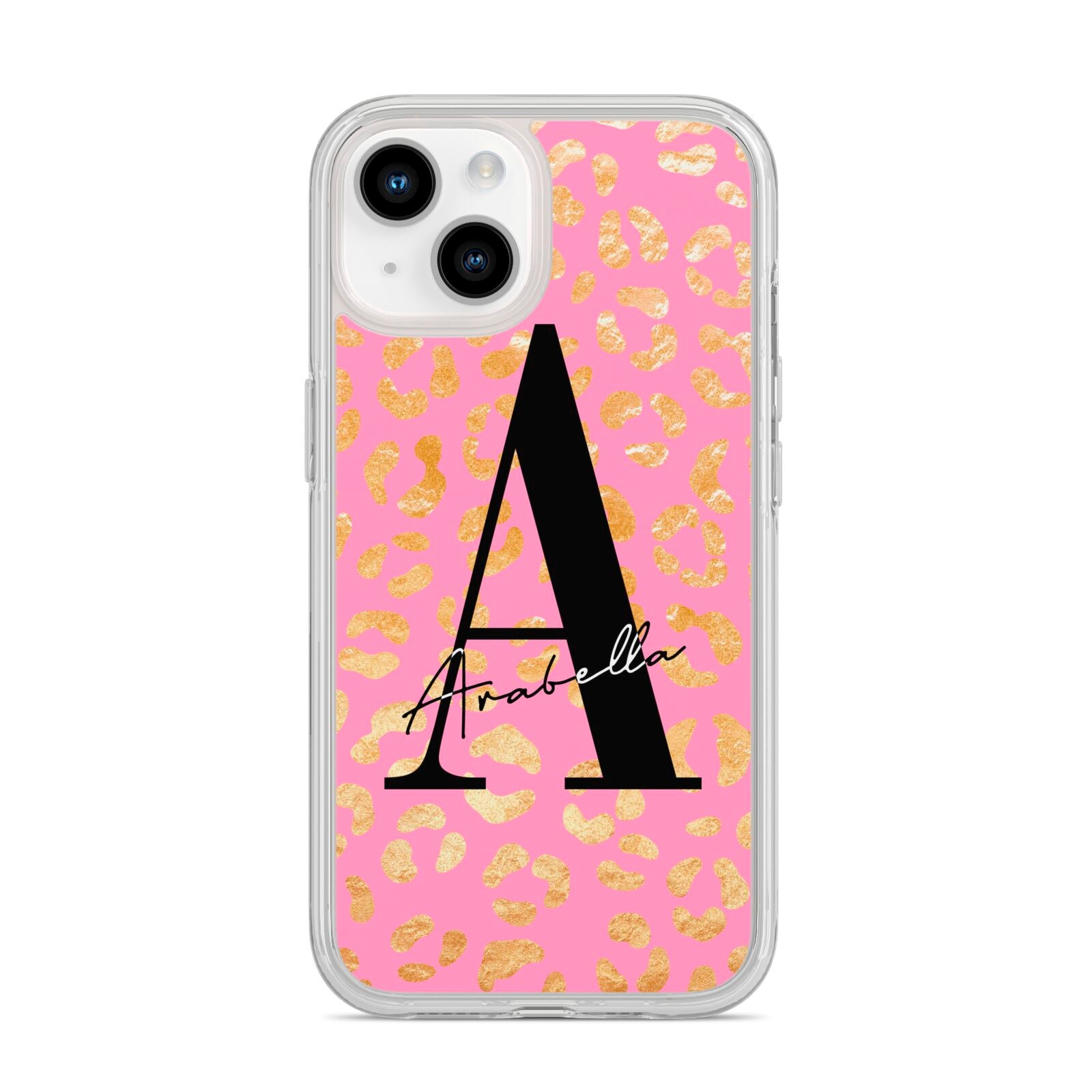 Personalised Pink Gold Leopard Print iPhone 14 Clear Tough Case Starlight