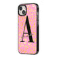 Personalised Pink Gold Leopard Print iPhone 14 Plus Black Impact Case Side Angle on Silver phone