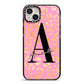 Personalised Pink Gold Leopard Print iPhone 14 Plus Black Impact Case on Silver phone