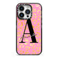 Personalised Pink Gold Leopard Print iPhone 14 Pro Black Impact Case on Silver phone