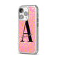 Personalised Pink Gold Leopard Print iPhone 14 Pro Glitter Tough Case Silver Angled Image