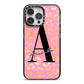 Personalised Pink Gold Leopard Print iPhone 14 Pro Max Black Impact Case on Silver phone