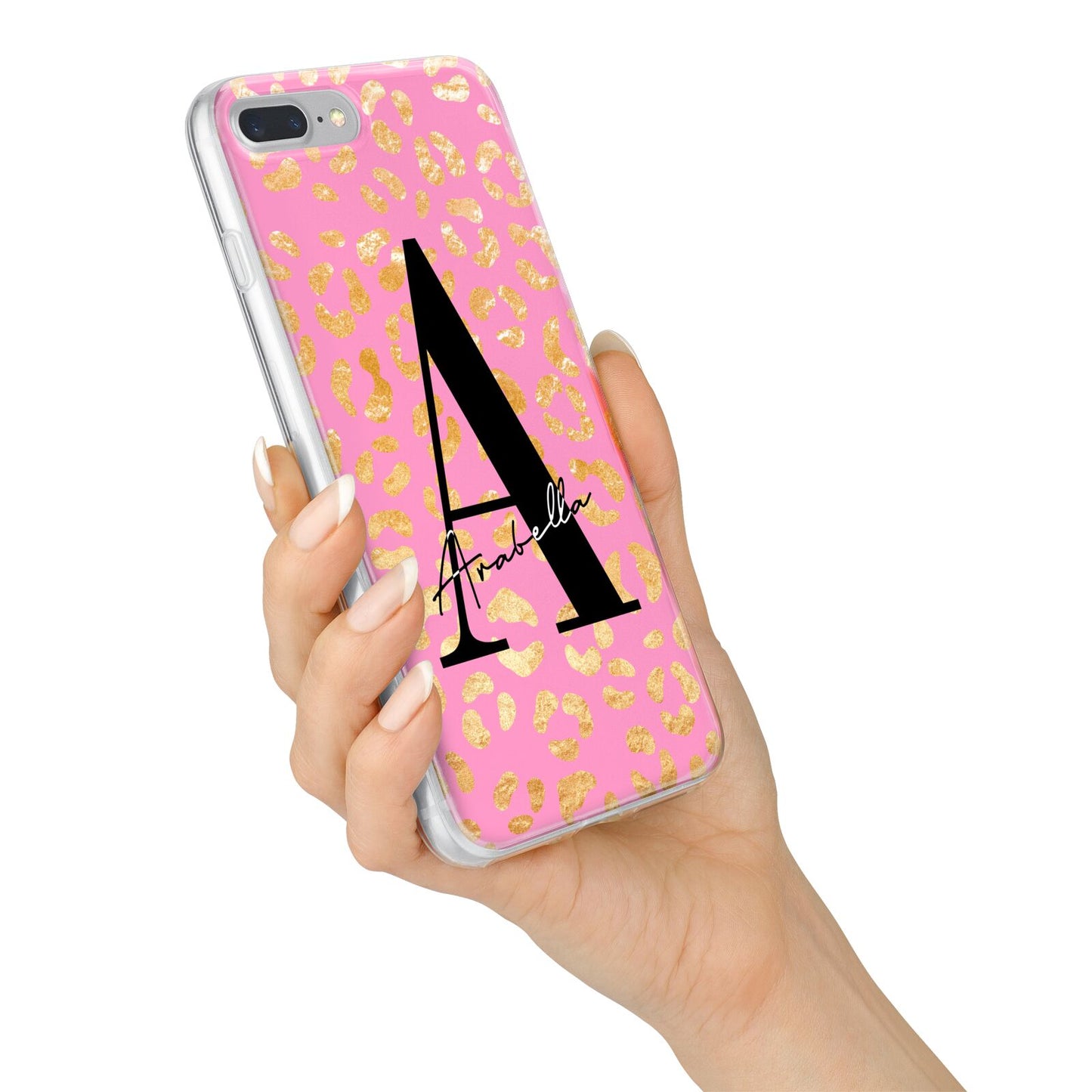 Personalised Pink Gold Leopard Print iPhone 7 Plus Bumper Case on Silver iPhone Alternative Image