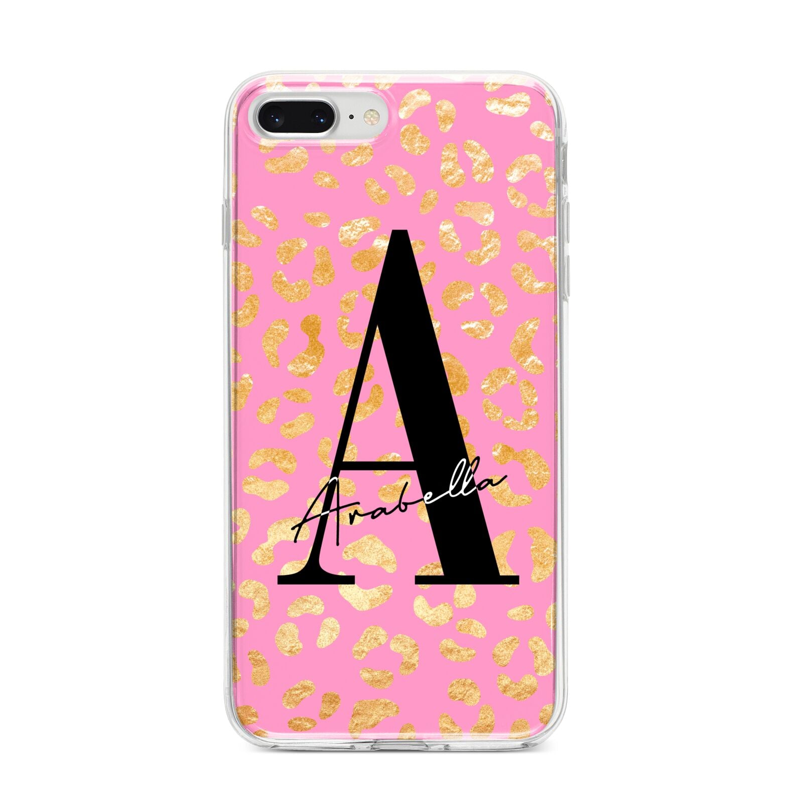 Personalised Pink Gold Leopard Print iPhone 8 Plus Bumper Case on Silver iPhone