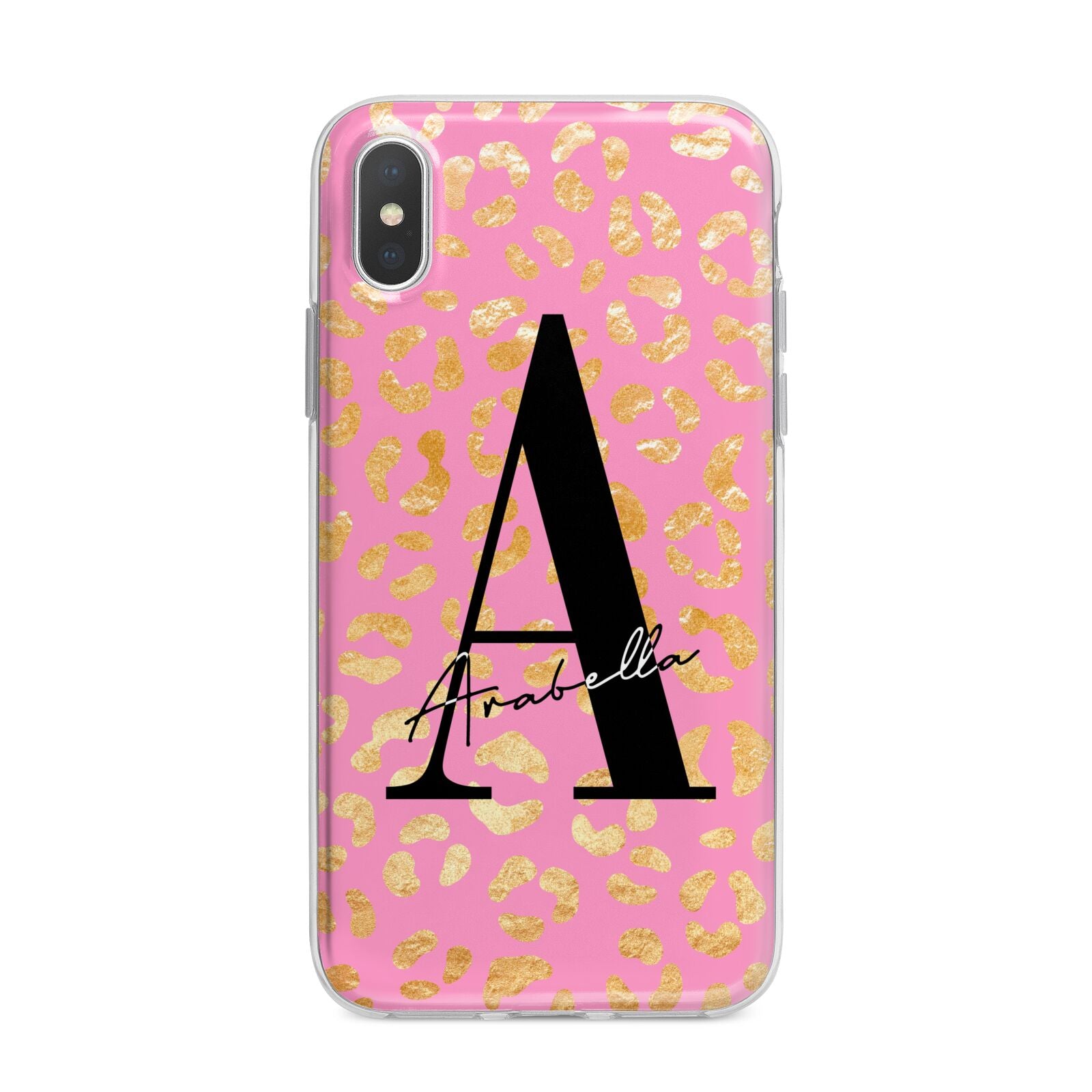 Personalised Pink Gold Leopard Print iPhone X Bumper Case on Silver iPhone Alternative Image 1