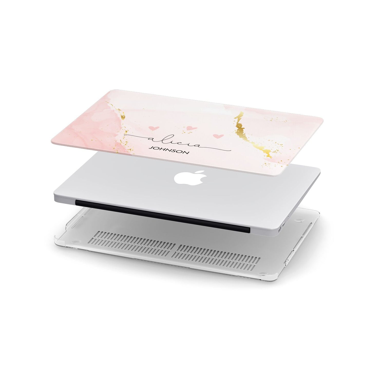 Personalised Pink Gold Marble Names Apple MacBook Case in Detail