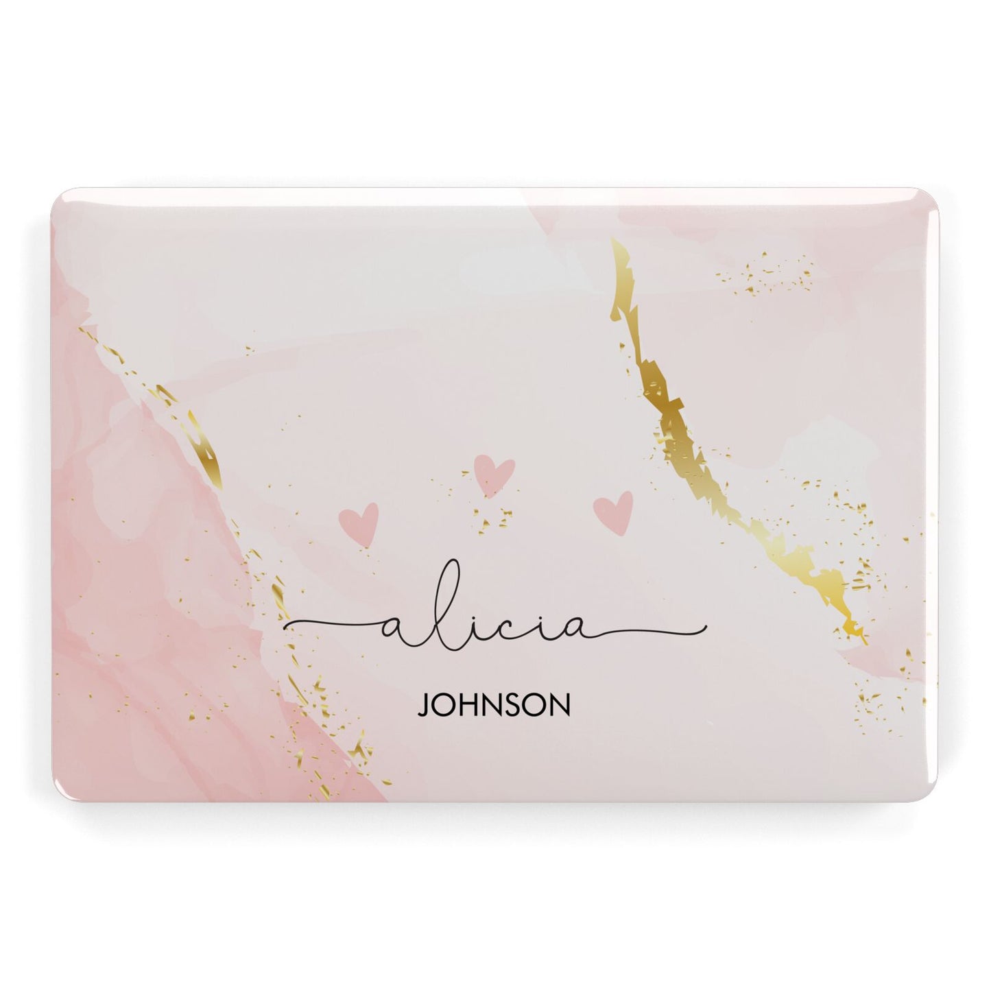 Personalised Pink Gold Marble Names Apple MacBook Case