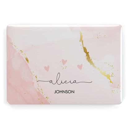Personalised Pink Gold Marble Names Apple MacBook Case