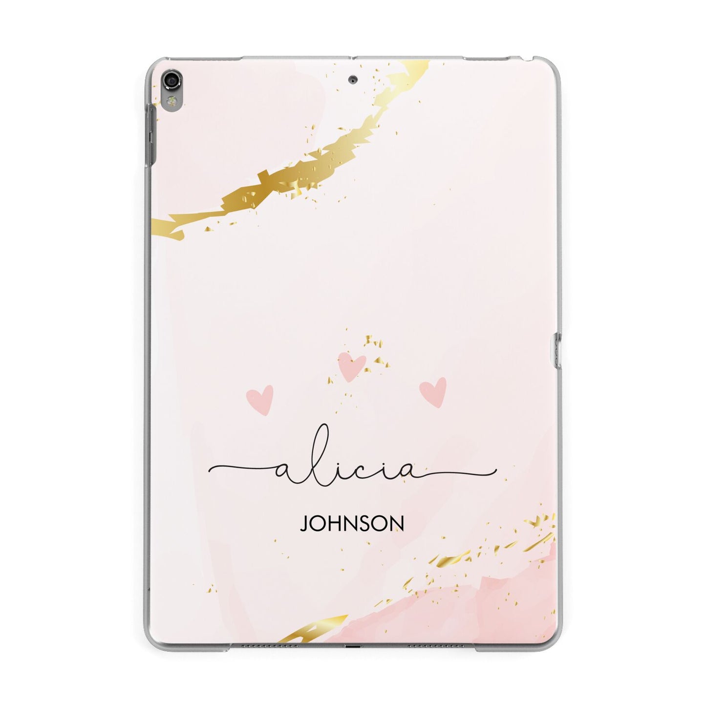 Personalised Pink Gold Marble Names Apple iPad Grey Case