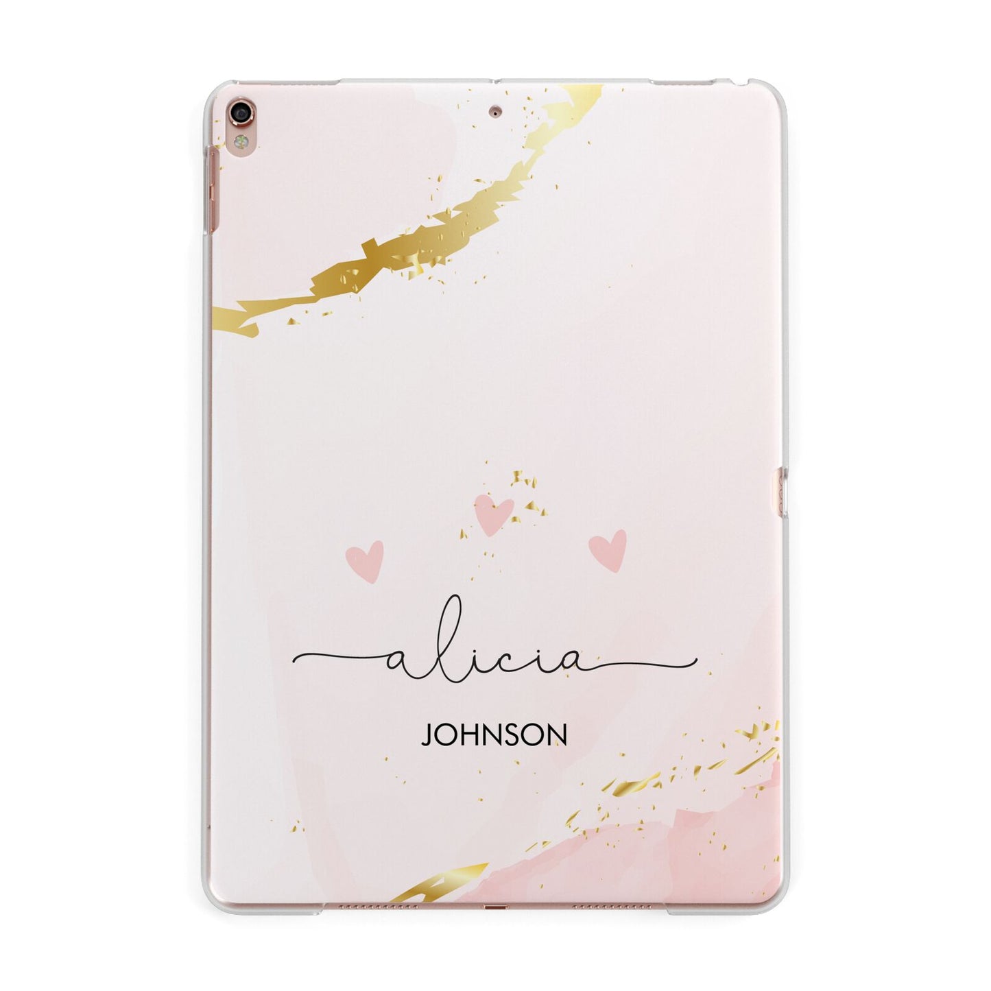 Personalised Pink Gold Marble Names Apple iPad Rose Gold Case
