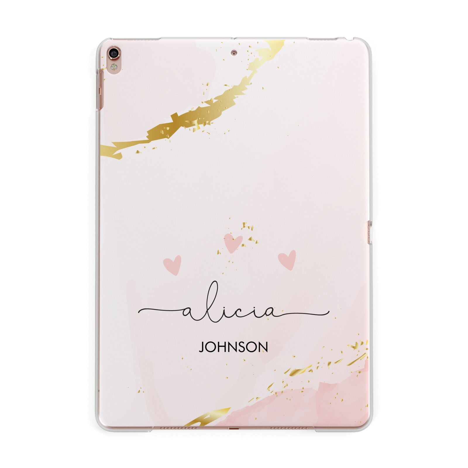 Personalised Pink Gold Marble Names Apple iPad Rose Gold Case